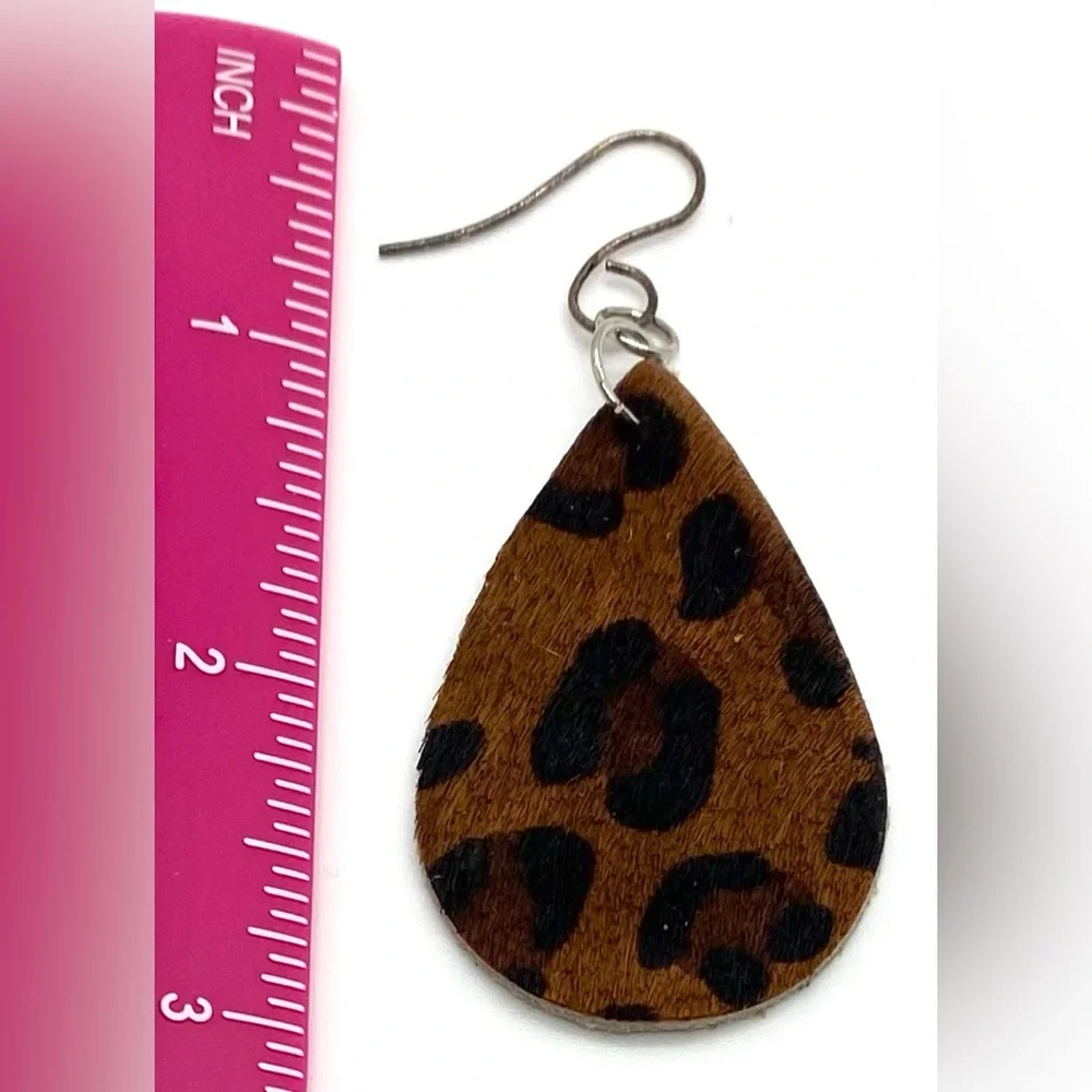Brown Animal Print FauxFur Leather Dangle Earrings Boho Eclectic Y2K Festival